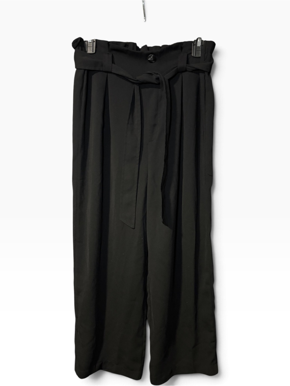 Stradivarius Paperbag Waist Wide-Leg Pants Black Size Medium